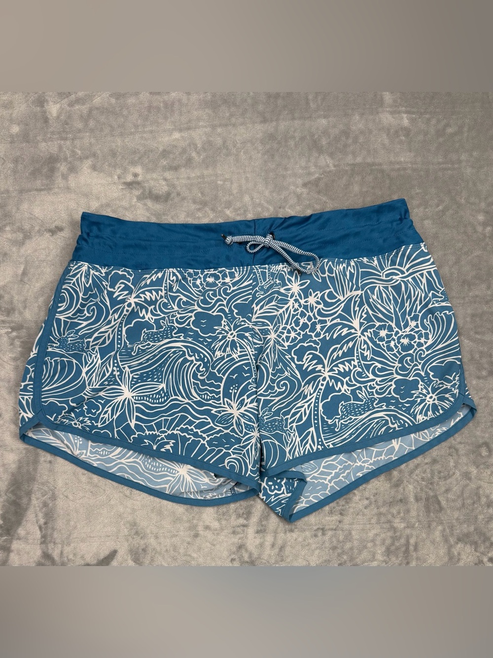 Women's Teal Floral-Print Surfs Up Athletic Shorts with Drawstring Waist